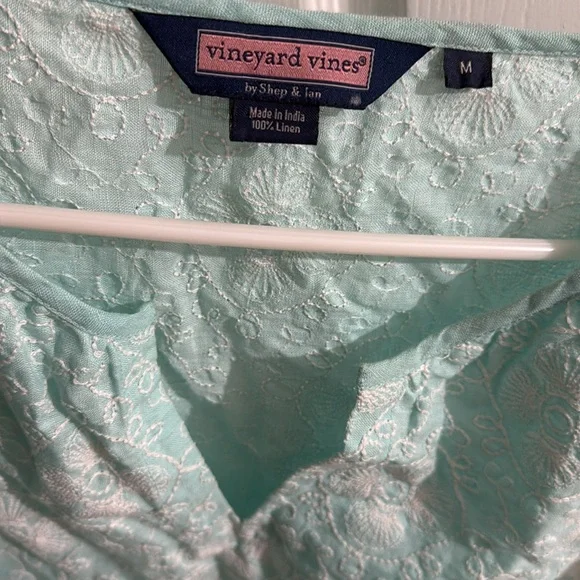 Vineyard Vines by Shep & Ian Linen Top sky blue Medium white thread pattern cute - Picture 7 of 10